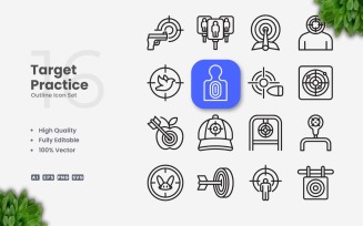 16 Target Practice Outline Icon Set