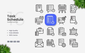 16 Task Schedule Outline Icon Set