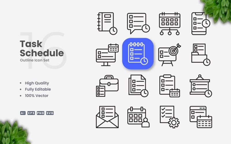 16 Task Schedule Outline Icon Set