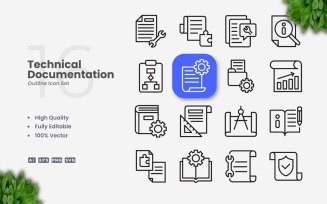 16 Technical Documentation Outline Icon Set
