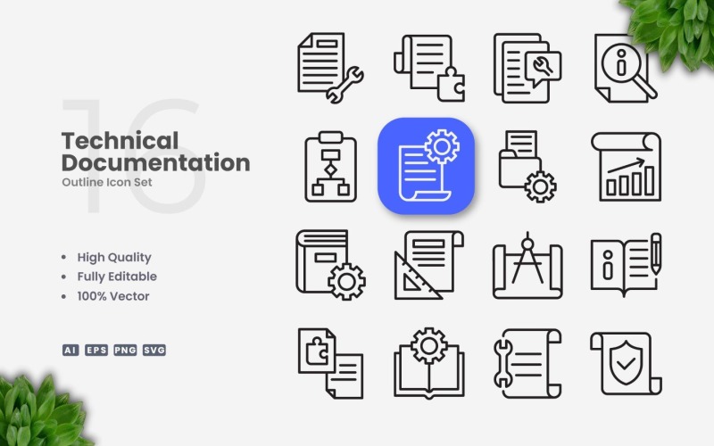 16 Technical Documentation Outline Icon Set