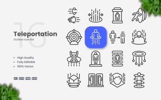 16 Teleportation Outline Icon Set