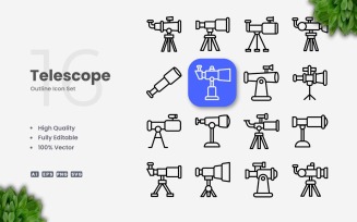 16 Telescope Outline Icon Set