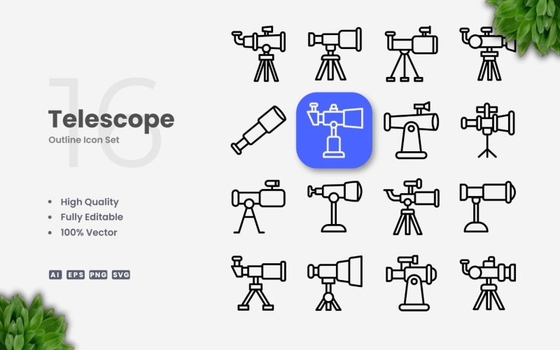 16 Telescope Outline Icon Set