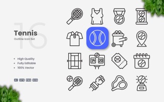 16 Tennis Outline Icon Set