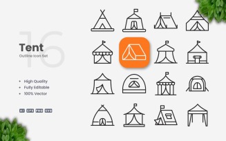 16 Tent Outline Icon Collection