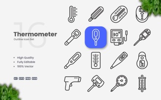 16 Thermometer Outline Icon Set