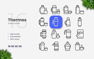 16 Thermos Outline Icon Set