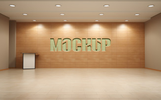 Interior wooden wall luxury logo mockup psd