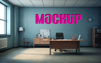 Luxury logo mockup on textured office manager room indoor wall psd