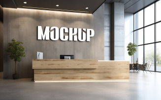 Hotel reception wooden wall 3d logo mockup psd