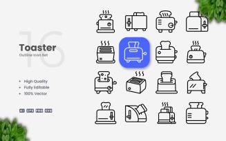 16 Toaster Outline Icon Set