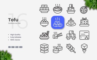 16 Tofu Outline Icon Collection