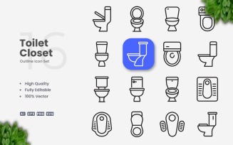 16 Toilet Outline Icon Set