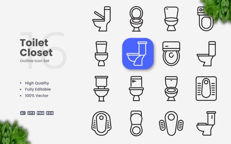 16 Toilet Outline Icon Set