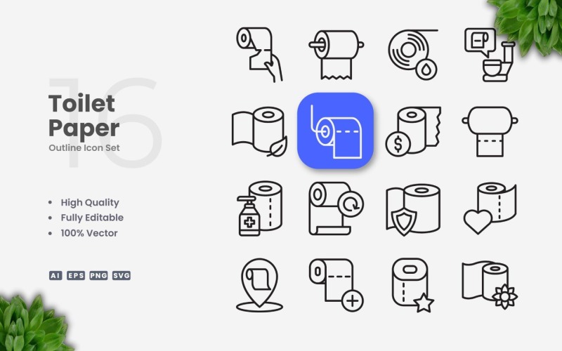 16 Toilet Paper Outline Icon Set