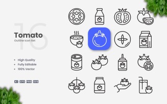 16 Tomato Outline Icon Set