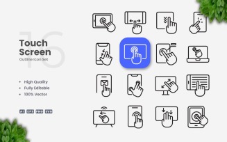 16 Touch Screen Outline Icon Set