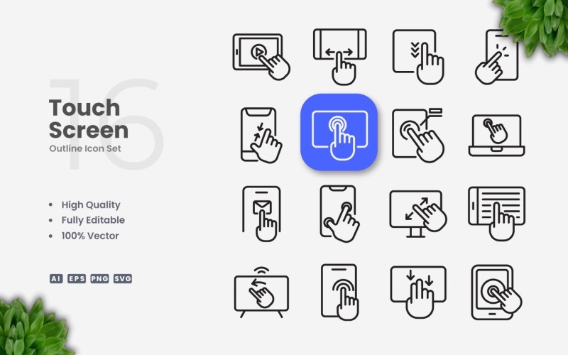 16 Touch Screen Outline Icon Set