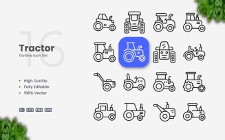 16 Tractor Outline Icon Set