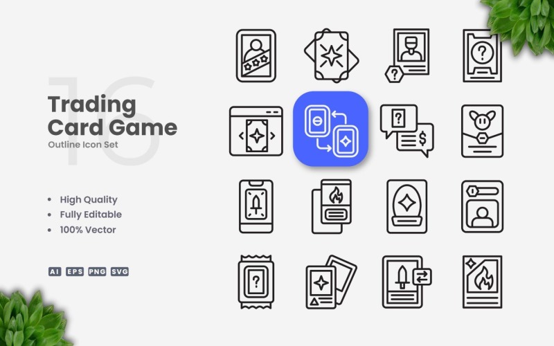 16 Trading Card Game Outline Icon Set