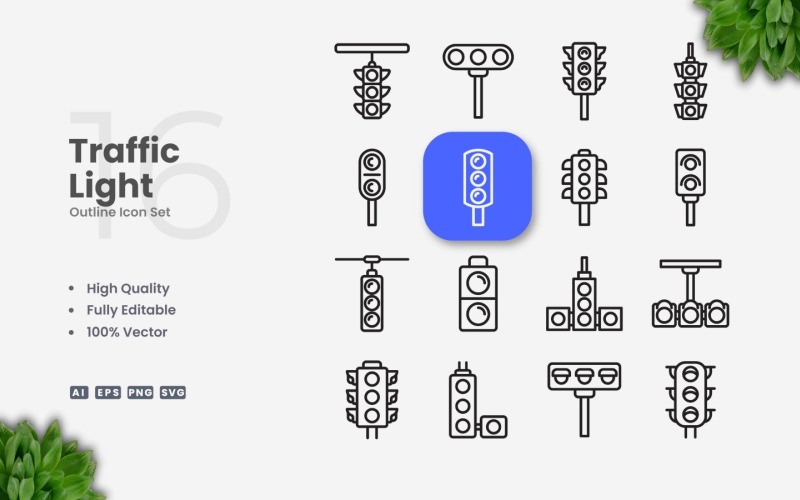 16 Traffic Light Outline Icon Set
