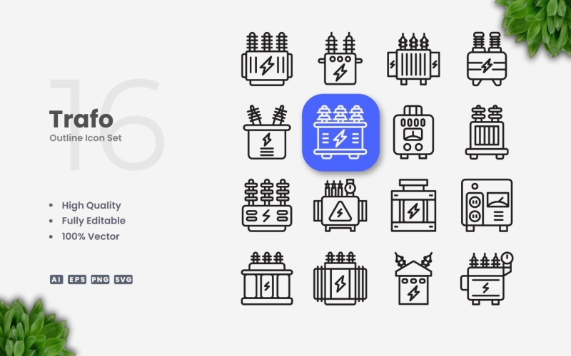 16 Trafo Outline Icon Set