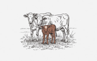 Cow PNG, Cattle Sublimation Design, Western Design, Hand Drawn Retro Cow Farm, Vintage Western PNG