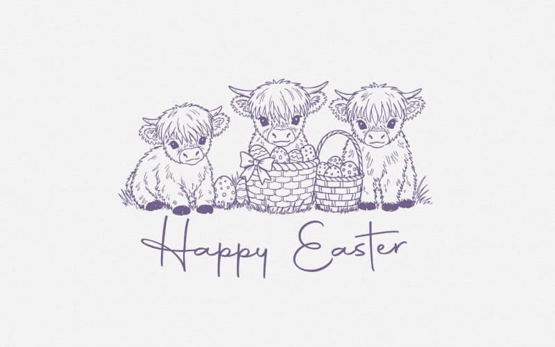 Easter Day Highland Cow PNG, Cute Easter Png, Retro Easter Png, Happy Easter Sublimation Design, Illustration