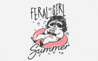 Feral Girl Summer Png, Feelin Feral Png, Summer Sublimation, Beach Shirt Design, Funny Raccoon
