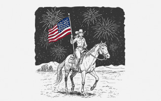 Retro Cowgirl PNG, Trendy Shirt Design, 4th of July png, Independence Day PNG, Fireworks Clipart,
