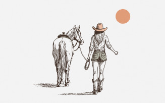 Retro Cowgirl png, Wild West Decor, Cowgirl Illustration, Bohemian Boho Art, Funny Cowgirl Clipart,