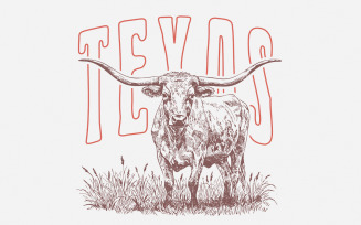 Texas Longhorn, Western PNG, Cowgirl Cowboy Country Design, Vintage Style Ranch Animal,