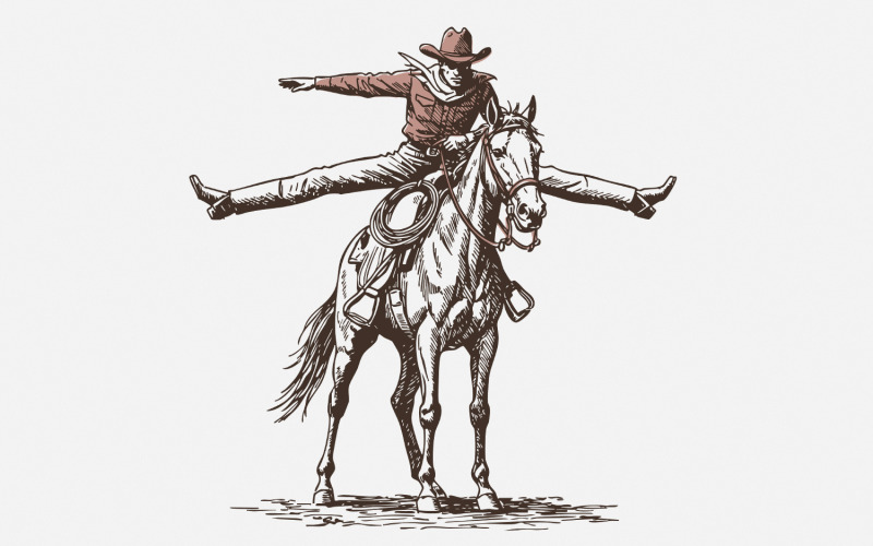 Wild Horse Cowboy Graphics PNG, Retro Western Sublimation, Digital Download, Rodeo, Cowboy Illustration