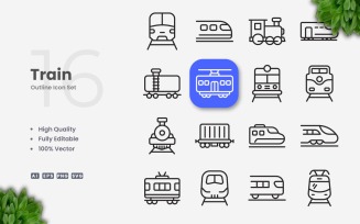 16 Train Outline Icon Set