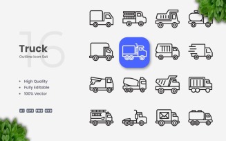 16 Truck Outline Icon Set