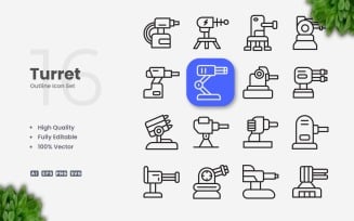 16 Turret Outline Icon Set