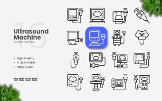 16 Ultrasound Machine Outline Icon Set