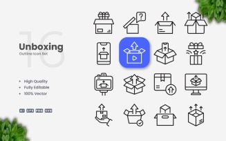 16 Unboxing Outline Icon Set