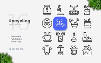 16 Upcycling Outline Icon Set