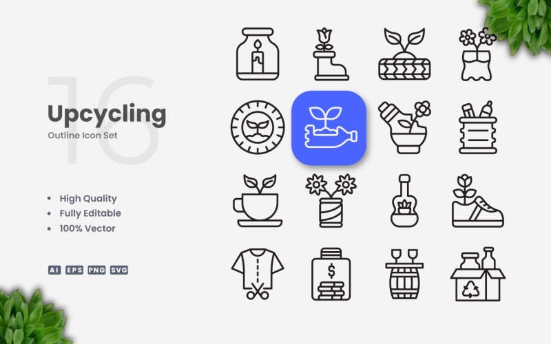 16 Upcycling Outline Icon Set