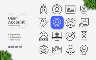 16 User Account Outline Icon Set
