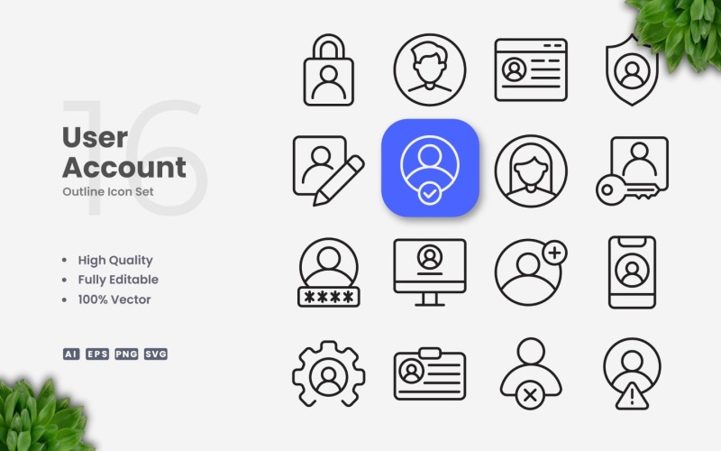 16 User Account Outline Icon Set