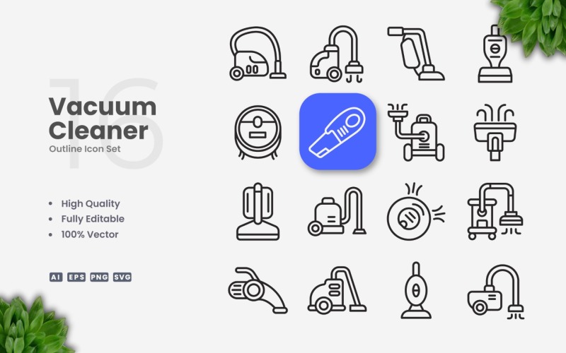 16 Vacuum Cleaner Outline Icon Set