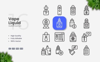 16 Vape Liquid Outline Icon Set