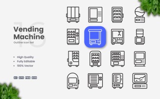 16 Vending Machine Outline Icon Set