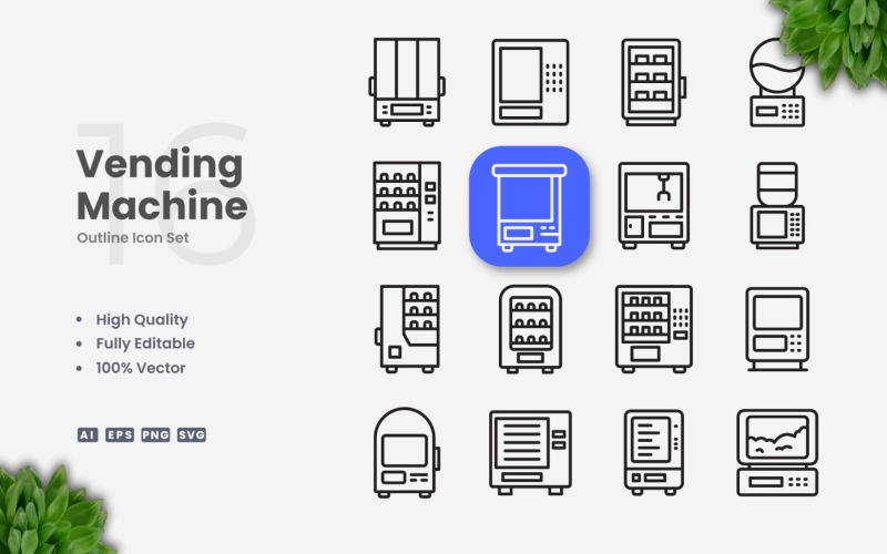 16 Vending Machine Outline Icon Set