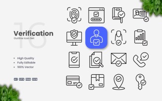 16 Verification Outline Icon Set