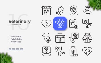 16 Veterinary Outline Icon Set