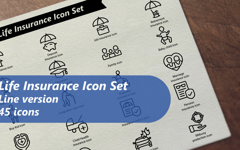 Life Insurance Line Set Template Icon Set